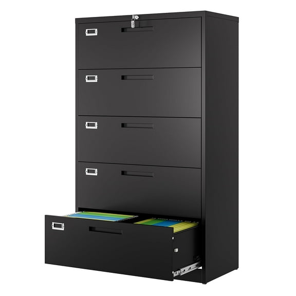 STANI Lateral File Cabinet with Lock, 5 Drawer Metal Filing Cabinet for Hanging Files Letter/Legal/F4/A4 Size, Black