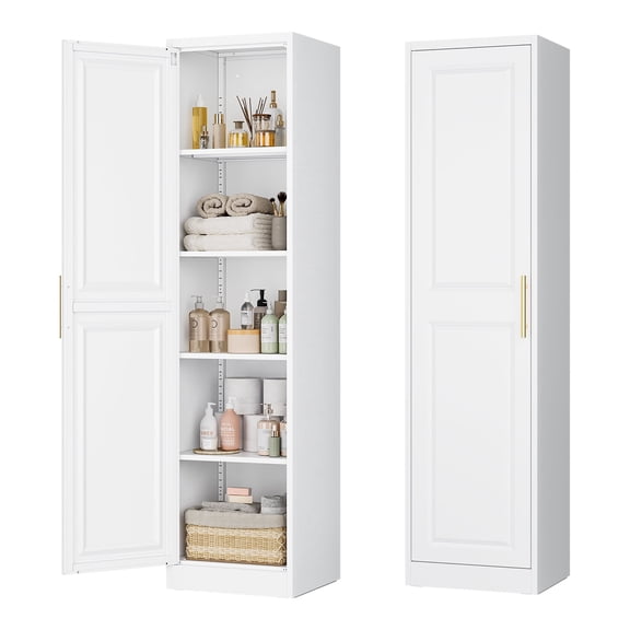 STANI 71"Tall Narrow Metal Bathroom Storage Cabinet, White Freestanding Cabinet with 4 Adjustable Shelves, Small Spaces Storage Organizer for Bathroom, Laundry Room, Kitchen, Pantry, Entryways