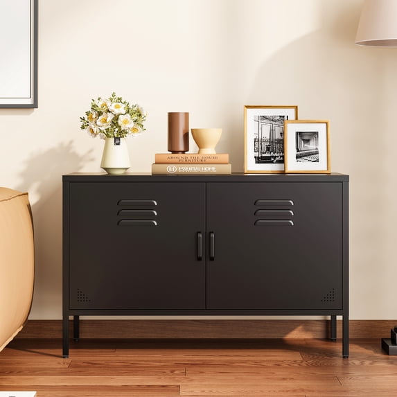 STANI Accent Cabinet with 2 Doors, 40"W Black Metal Storage Sideboard Cabinet with Adjustable Shelves,TV Cabinet for Entryway, Living Room, Dining Room