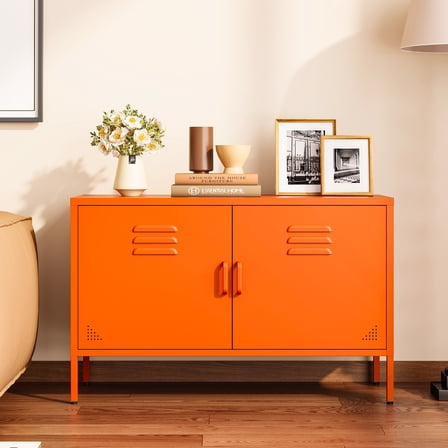STANI Accent Cabinet with 2 Doors, 40"W Orange Metal Storage Sideboard Cabinet with Adjustable Shelves,TV Cabinet for Entryway, Living Room, Dining Room