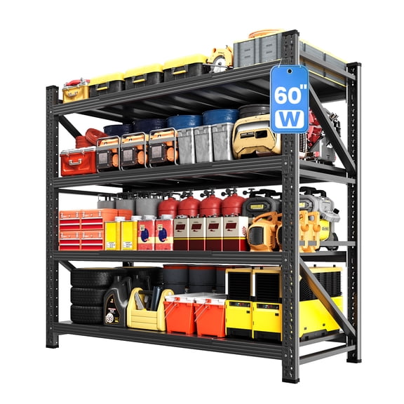 STANI Heavy Duty Metal Shelving Units, 5000 lbs Capacity, Adjustable 4 Tier Steel Storage Rack, 60" W x 24" D x 70" H, for Garage, Shop, Warehouse, Black