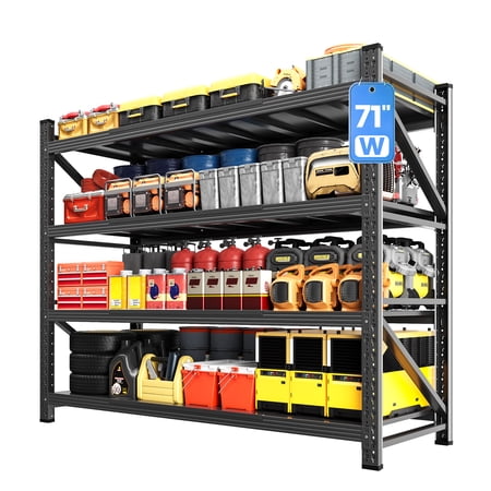 STANI Heavy Duty Metal Shelving Units, 5000 lbs Capacity, Adjustable 4 Tier Steel Storage Rack, 71"W x 24"D x 70"H, for Garage, Shop, Warehouse, Black