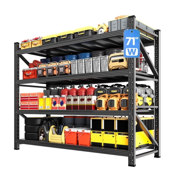STANI Heavy Duty Metal Shelving Units, 5000 lbs Capacity, Adjustable 4 Tier Steel Storage Rack, 71"W x 24"D x 70"H, for Garage, Shop, Warehouse, Black