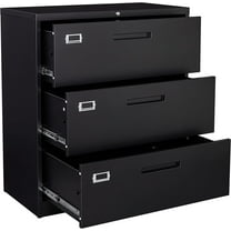 STANI Lateral File Cabinet with Lock, 3 Drawer Metal Lockable Filing Cabinet for Hanging Files Letter/Legal/F4/A4 Size, Assembly Required - Black