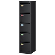 STANI 5 Drawer Black File Cabinet with Lock, Metal Vertical Filing Cabinets for Home Office, Office File Storage Cabinets with Drawers for Legal/A4 Documents