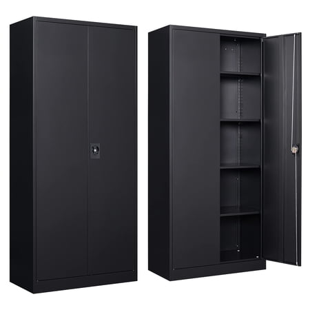 STANI Metal Garage Storage Cabinet with 2 Doors and 5 Adjustable Shelves - 71" Steel Lockable File Cabinet,Locking Tool Cabinets for Office,Home,Garage,Gym