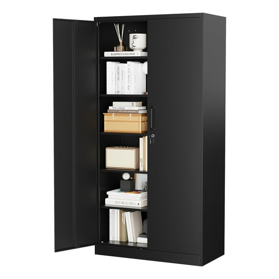 STANI Metal Garage Storage Cabinet with 2 Doors and 5 Adjustable Shelves - 71" Steel Lockable File/Locking Tool Cabinets for Office,Home,Gym,School