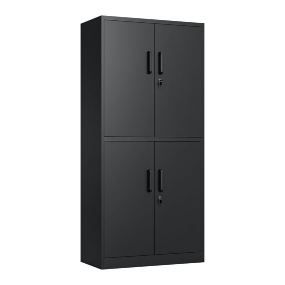 STANI Metal Tools Storage Cabinet, Black Garage Utility Cabinet,4 Doors & 3 Adjustable Shelves, Steel Locker with Lockable Door for Office, Home, Pantry