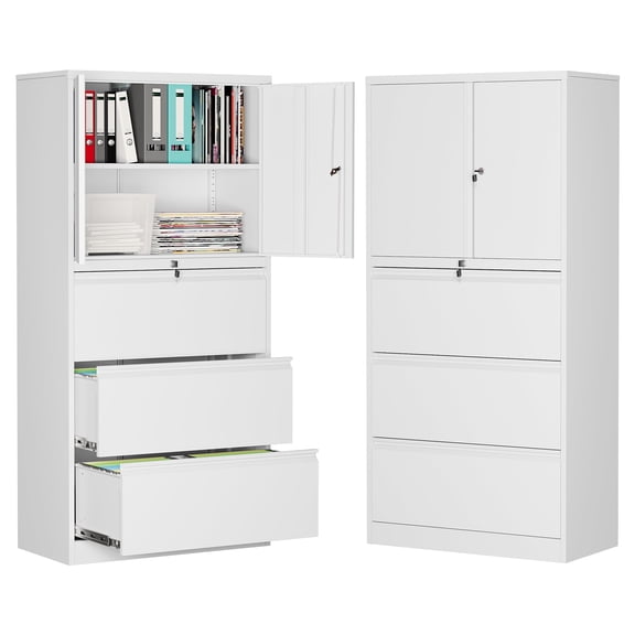 STANI Metal Storage Cabinet with 3 Drawers and 2 Doors, Lockable File Cabinet with Adjustable Shelves, Steel Cabinets for Office,Home,Garage,Warehouse-White