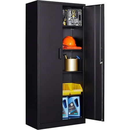 STANI Metal Storage Cabinet, 71” Tall Steel Cabinets with Locking Door and 4 Adjustable Shelves, Steel Classic Storage Cabinet for Home, School, Office, Garage