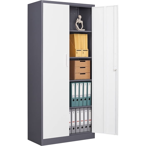 STANI Metal Storage Cabinet, 71” Tall Steel Cabinets with Locking Door and Adjustable Shelves,Steel Classic Storage Cabinet for Home, School,Office,Garage