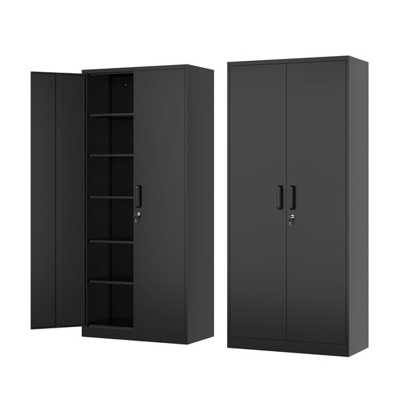 STANI Metal Storage Cabinet, 72" Freestanding Cabinets with Locking Door and 5 Adjustable Shelves, Steel Classic Tool Garage Cabinet for Home, Warehouse, Office, Garage