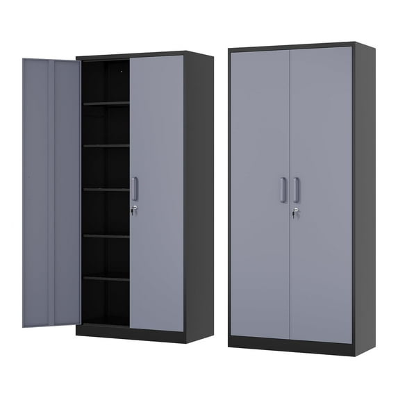 STANI Metal Storage Cabinet, 72" Freestanding Cabinets with Locking Door and 5 Adjustable Shelves, Steel Classic Tool Garage Cabinet for Home, Warehouse, Office, Garage