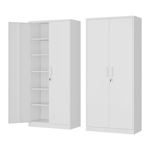 STANI Metal Storage Cabinet, 72" Freestanding Cabinets with Locking Door and 5 Adjustable Shelves, Steel Classic Tool Garage Cabinet for Home, Warehouse, Office, Garage