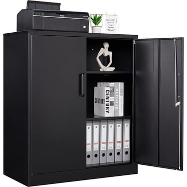 STANI Metal Storage Cabinet with Locking Doors, Lockable Steel Cabinet with Doors and Shelves, Black Metal Cabinet with Lock for Garage, Office, Home, Shop