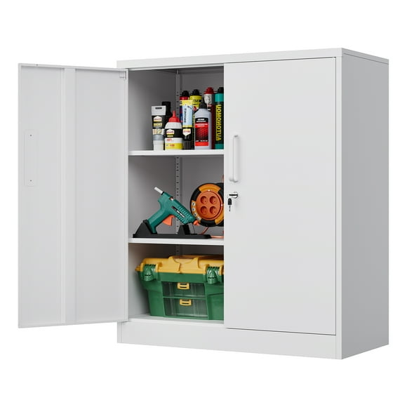 STANI Metal Storage Cabinet, Steel Cabinets with Locking Door and 2 Adjustable Shelves, Steel Classic Storage Cabinet for Home, Office, Garage