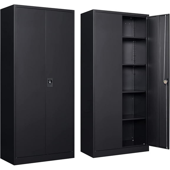 STANI Metal Storage Cabinet with 4 Adjustable Shelves, 71" Lockable Steel File Cabinet for Office, Home, Garage, Gym, School