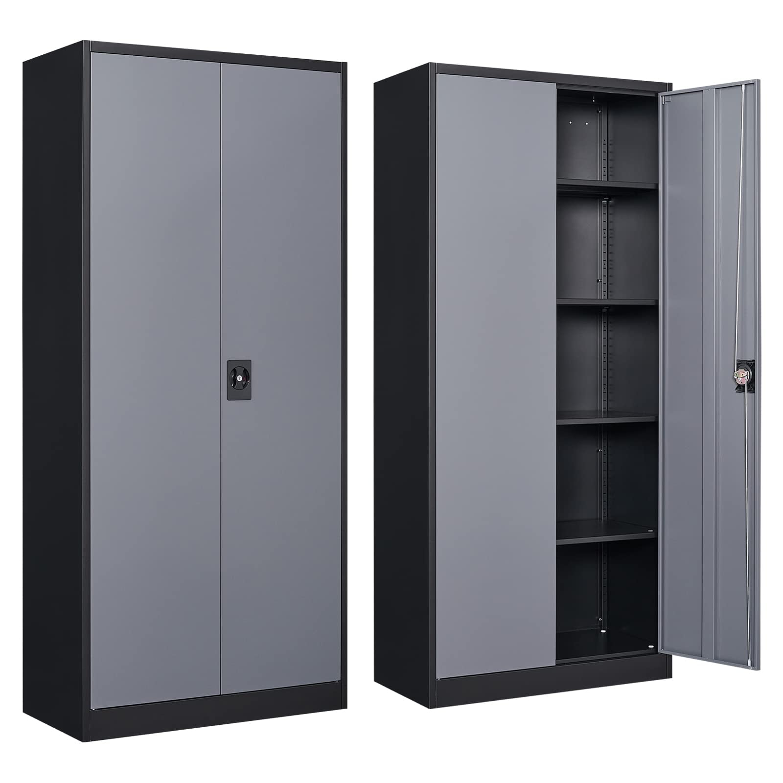 Storage Cabinet with Doors and Shelves, 71 Steel Locker Acrylic Glass Door  with Lock, for School Home Office 