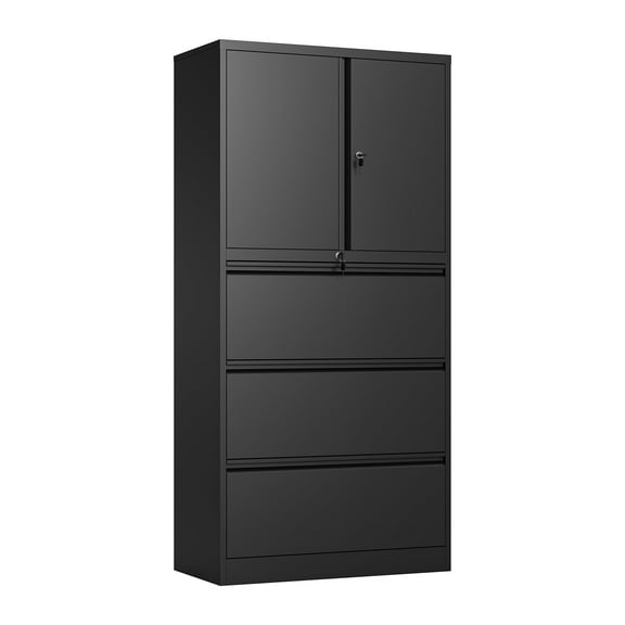 STANI Metal Storage Cabinet with 3 Drawers and 2 Doors, Lockable File Cabinet with Adjustable Shelves, Steel Cabinets for Office,Home,Garage,Warehouse-Black