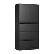 STANI Metal Storage Cabinet with 3 Drawers and 2 Doors, Lockable File Cabinet with Adjustable Shelves, Steel Cabinets for Office,Home,Garage,Warehouse-Black