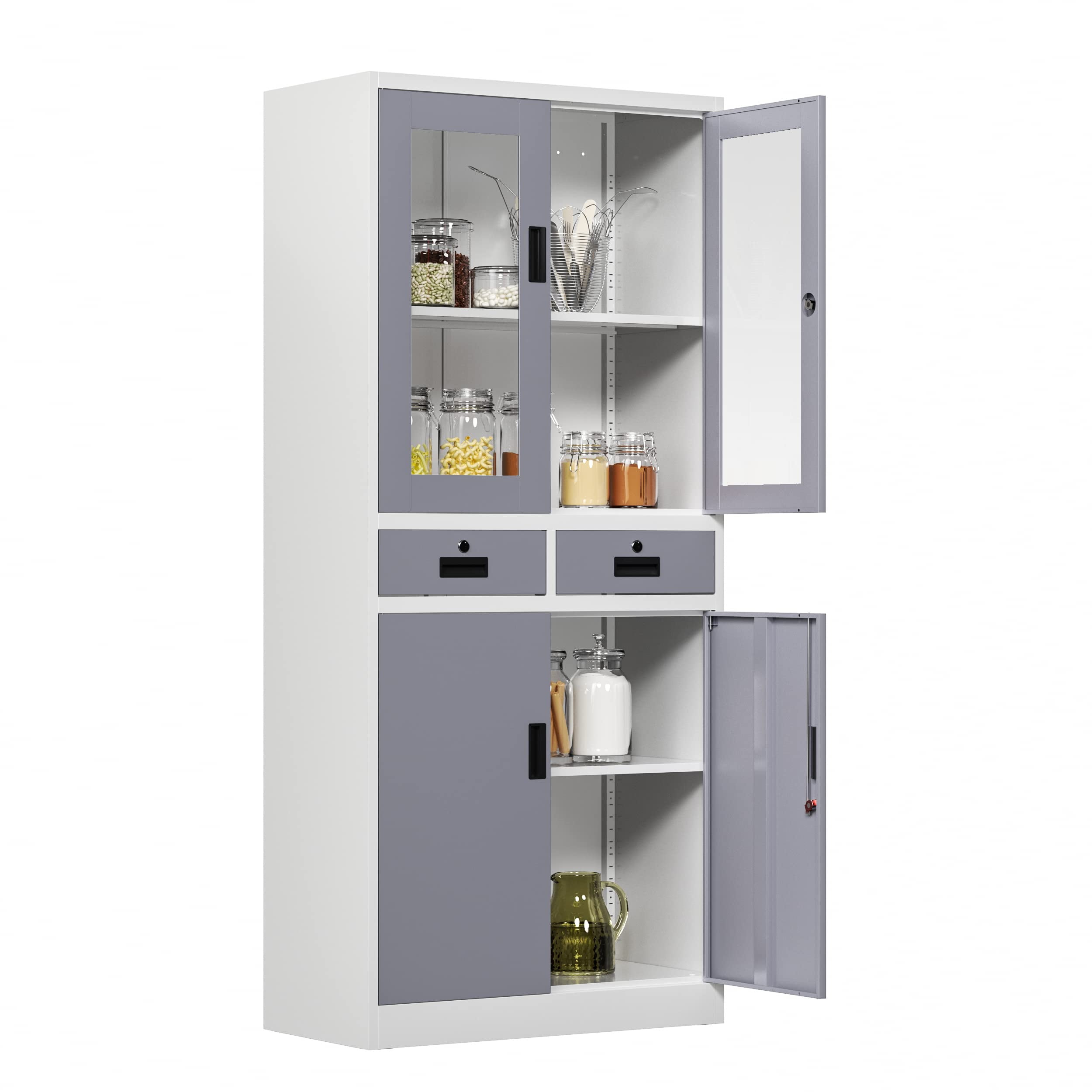 Mlezan 71 in. H x 31.5 in. W x 15.7 in. D White Metal Display Cabinet with Acrylic Door Adjustable Shelves