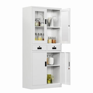 Gizoon 33 Small Kitchen Pantry Storage Cabinet with Door and Shelves,  Pantry Cabinet Storage Cupboard, Freestanding Wooden Dresser with 4 Drawers  for