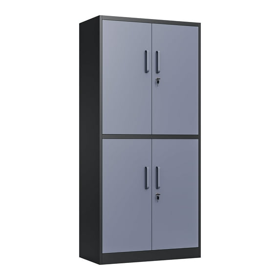 STANI Metal Tools Storage Cabinet, Black&Gray Garage Utility Cabinet,4 Doors & 3 Adjustable Shelves, Steel Locker with Lockable Door for Office, Home, Pantry