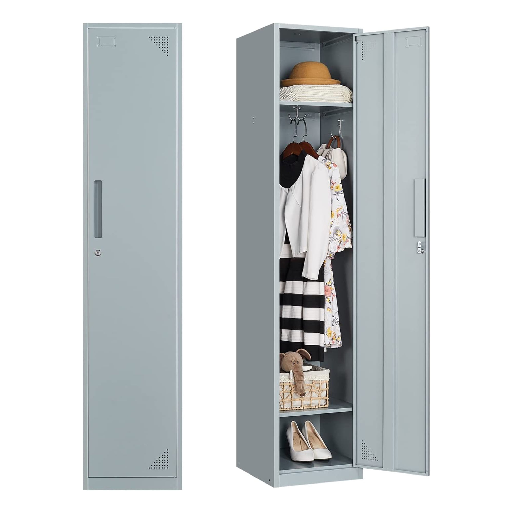 MIDUO Employee Storage Cabinet Home Metal Locker 2-Tier Utility Cabinets  with Lock