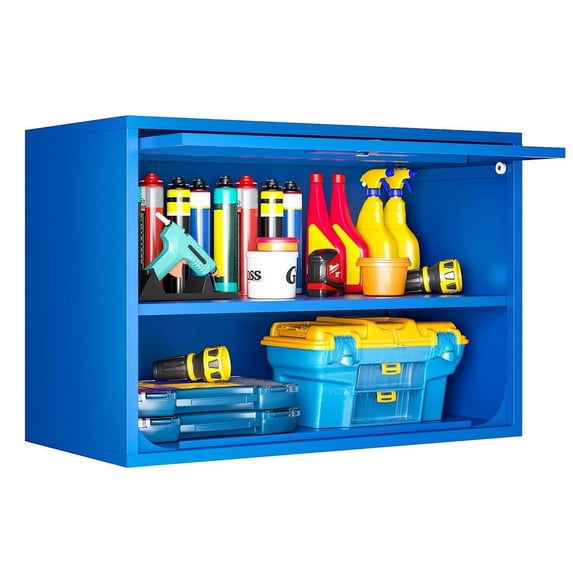STANI Wall Mount Metal Cabinet with Adjustable Shelves, Wall Hanging Garage Storage Cabinets with Up-Flip Doors,Lockable Tool Chest Cabinet for Garage Basement