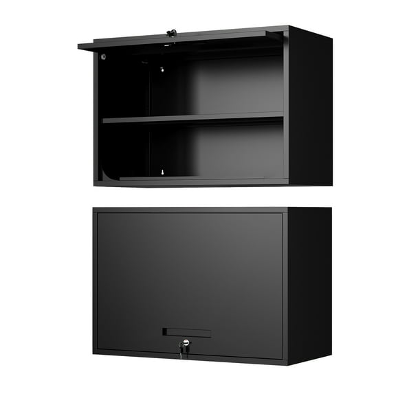 STANI Wall Mount Metal Cabinet with Adjustable Shelves, Wall Hanging Garage Storage Cabinets with Up-Flip Doors,Lockable Tool Chest Cabinet for Garage Basement