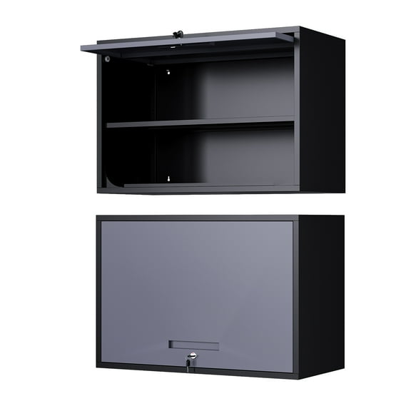 STANI Wall Mount Metal Cabinet with Adjustable Shelves, Wall Hanging Garage Storage Cabinets with Up-Flip Doors,Lockable Tool Chest Cabinet for Garage Basement