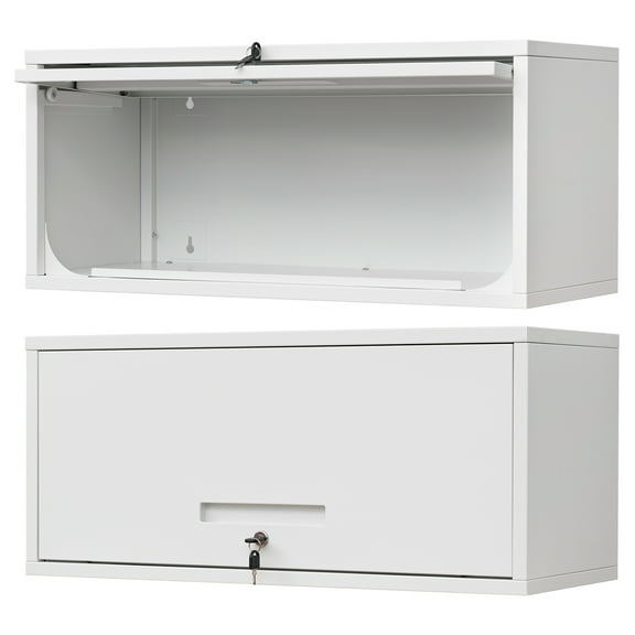 STANI Wall Mount Metal Cabinet with Up-Flip Doors,Wall Hanging Storage Cabinets with Locking Doors,White Tool Chest Cabinet for Garage Basement