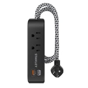 STANLEY 2-AC Outlet 2-USB Port 300-Joules SurgeMax Surge Protector Power Strip with PD, 6-Ft. Fabric-Braided Cord with Low-Profile Plug , Black
