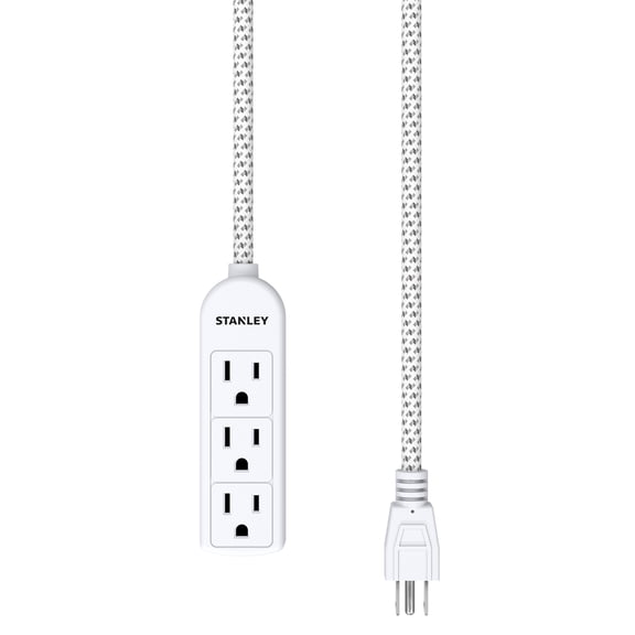 STANLEY 3-AC Outlet PowerMAX 3 Mini Power Strip, 1.5-Ft. Braided Fabric Cord with Straight Plug, 30000