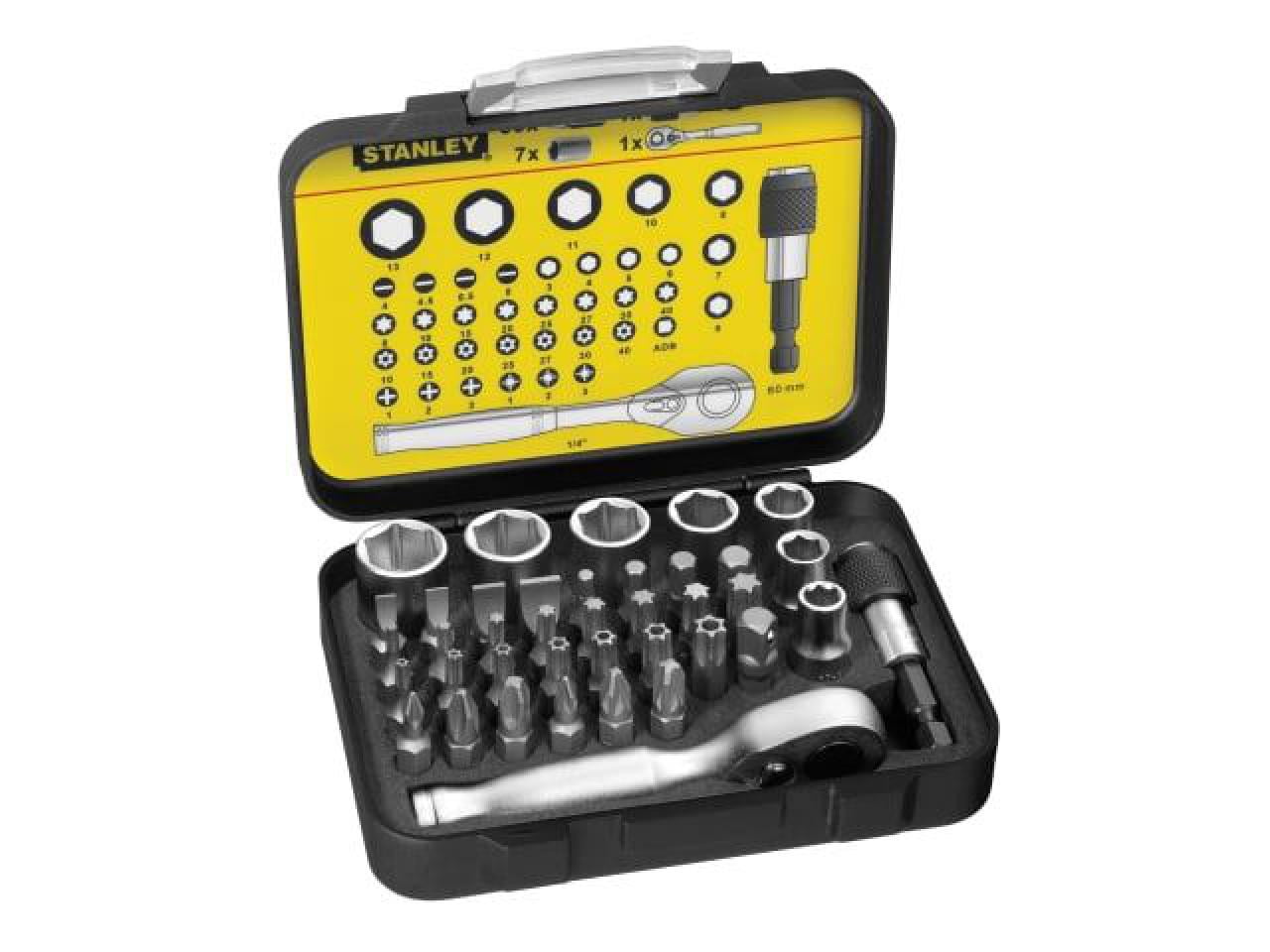 STANLEY - Bit & Socket Set of 39 + Ratchet Metric 1/4 Drive