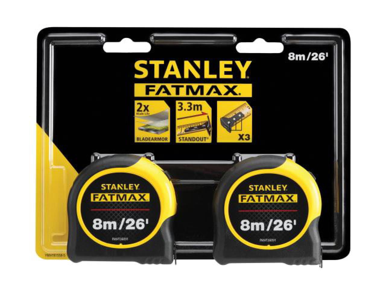 Stanley Fatmax Tape Measure | STA033726, 8m (26 Ft), Blade Armor, Dual Scale, Extra Wide Blade