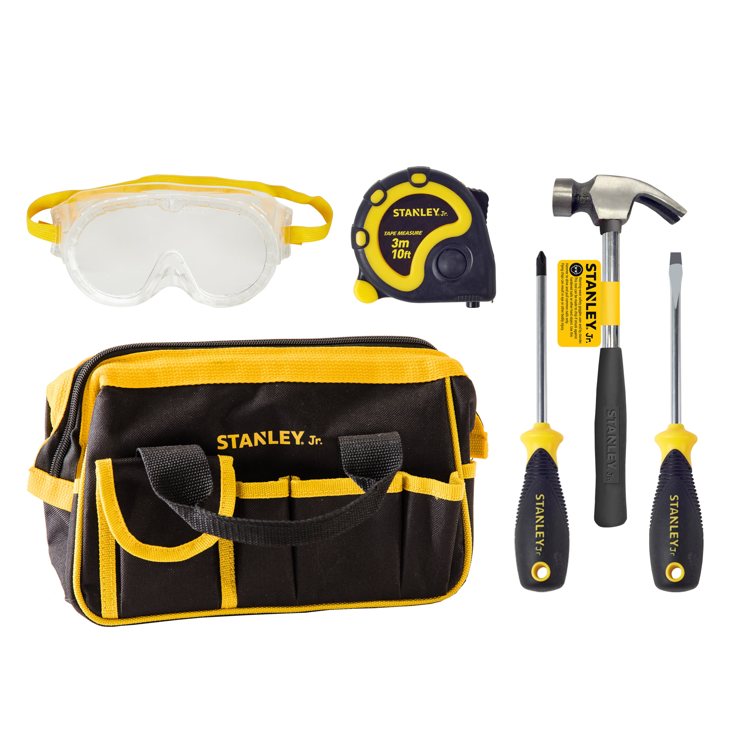 Stanley Jr. 10-Piece Kids Tool Set with Tool Belt Pouch and Real  Construction Tools for