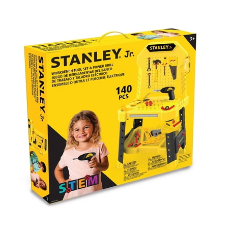Stanley Jr. Pretend Play Kids Tool Bench with Toolset and Power Drill 140 PCS Realistic DIY Workshop for Kids Ages 3+ Includes Tools & Accessories Original Design