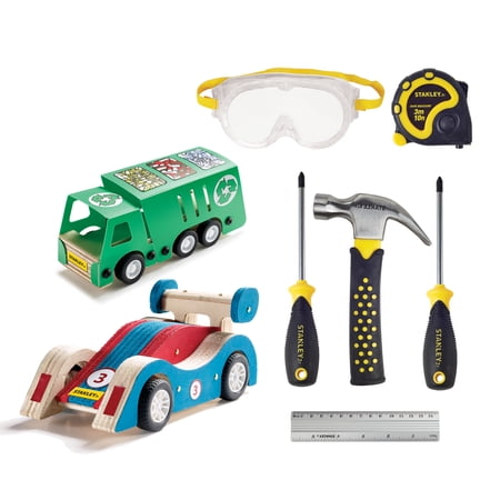 STANLEY Jr Play Construction Tool Set With Recycling Truck and Pull Back Sports Car