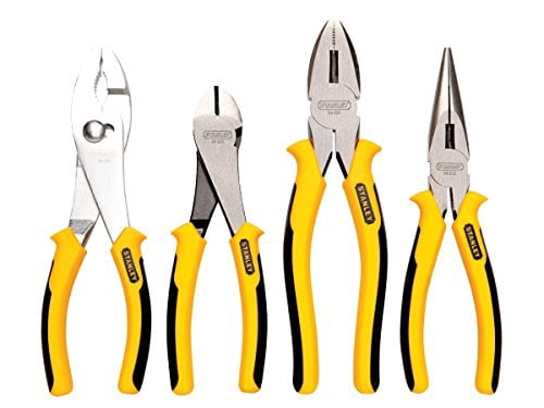 STANLEY 4 Piece Plier Set - Includes 7" Diagonal, 8" Linesman's, 8" Long Nose, and 8" Slip Joint Pliers (84-058)