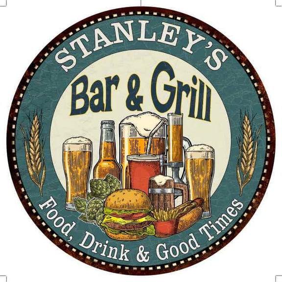 STANLEY'S Bar and Grill 14" Round Metal Sign Kitchen Wall Decor 100140023442