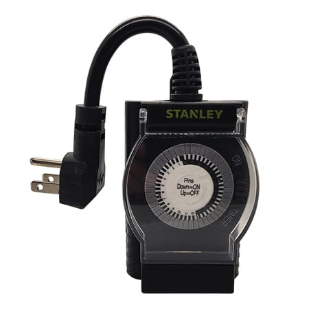 STANLEY TimeIt Outdoor Twin, 2-Outlet 24-Hour Mechanical Outdoor Timer, W31214