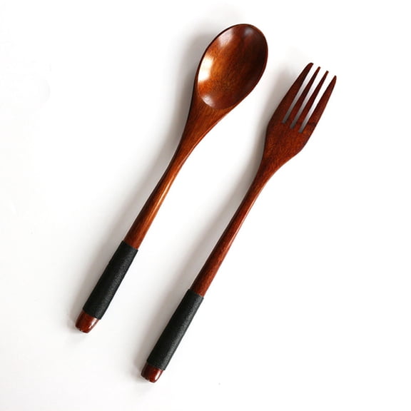 STAOEDU 2PC Wood Fork Spoon - Soft Comfort-Grip Wood Spoons for Cooking -Wooden Spoon Sets