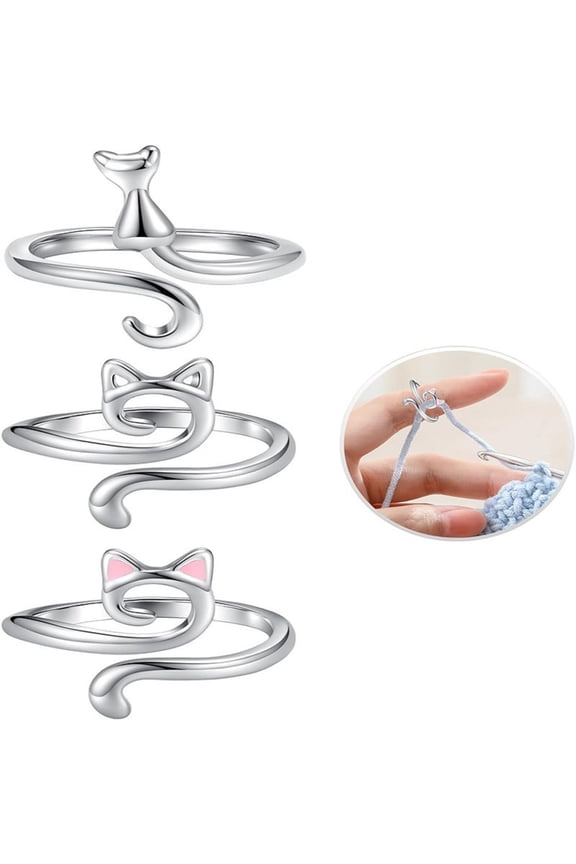 3 Pack Adjustable Crochet Tension Ring for Crocheting, Cat Peacock Crochet Yarn Guide Control Rings for Tension, Crochet Knitting Loop Ring