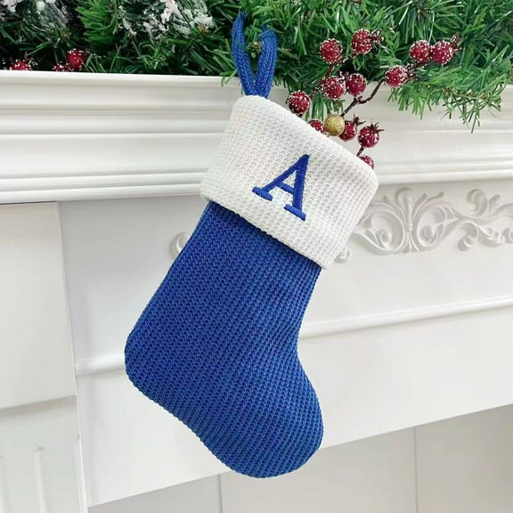 STAOEDU 6.6in Monogram Christmas Stockings Blue Velvet with White Cuff Embroidered Xmas Stockings Classic Personalized Stocking Decorations for Family Holiday Season Decor