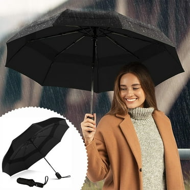 STAOEDU Automatic Folding Umbrella,Auto Reverse Windproof Compact Umbrella with Teflon Coated, Black
