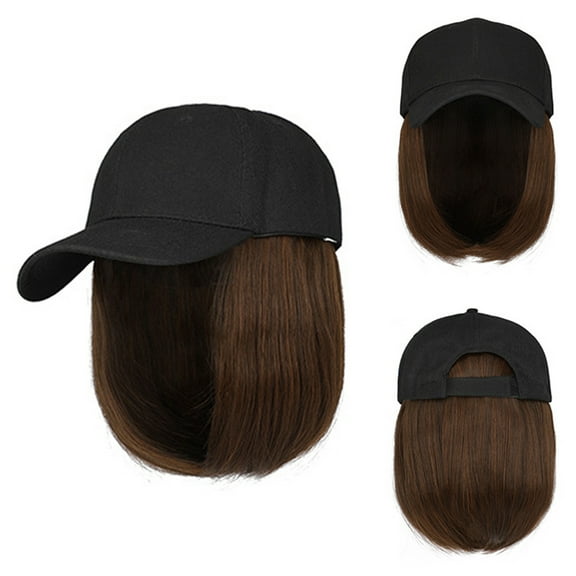 STAOEDU Baseball Cap with Hair Extensions Straight Short Bob Hairstyle Adjustable Removable Wig Hat 8inch for Woman Girl