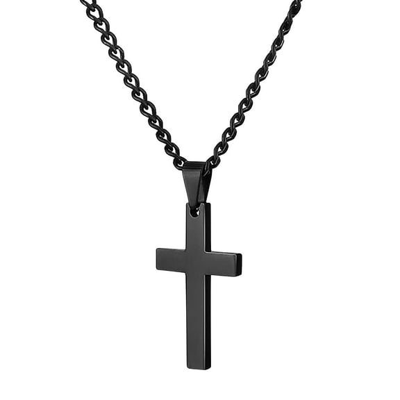 STAOEDU Cross Necklace for Men, Silver Black Gold Stainless Steel Plain Cross Pendant Necklace for Men Box Chain