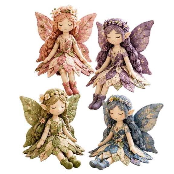 STAOEDU Fairy Patchwork DIY Collection, Fun Flower Fairies Patchwork Sewing Kit, Make 4pcs Winged Elf Cloth Doll, Fabric Full Supplies DIY Craft Set for Beginner Crafters, Unique Handmade Gift