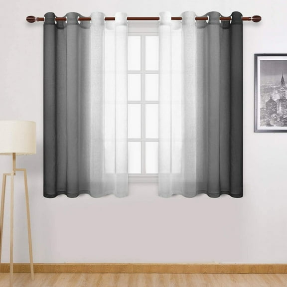 STAOEDU Faux Linen Ombre Sheer Curtains - Semi Voile Gradient Grommet Top Curtains for Bedroom and Living Room, Set of 1 Window Curtain Panels, 52 x 63 Inches Long,Black